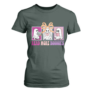 Halloween Teacher T Shirt For Women Read More Boooooks Cute Ghost Reading Books TS11 Dark Forest Green Print Your Wear