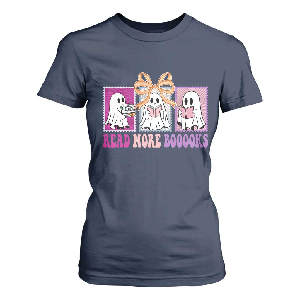 Halloween Teacher T Shirt For Women Read More Boooooks Cute Ghost Reading Books TS11 Navy Print Your Wear