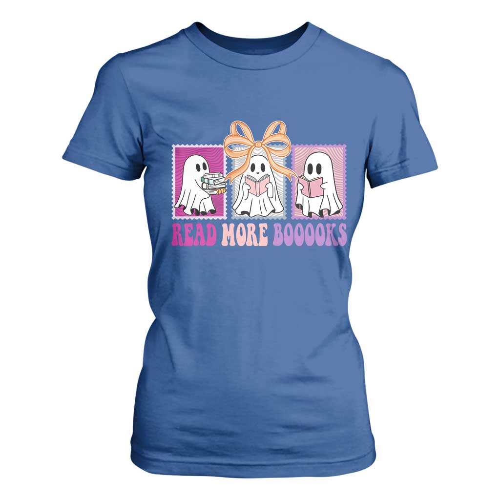 Halloween Teacher T Shirt For Women Read More Boooooks Cute Ghost Reading Books TS11 Royal Blue Print Your Wear