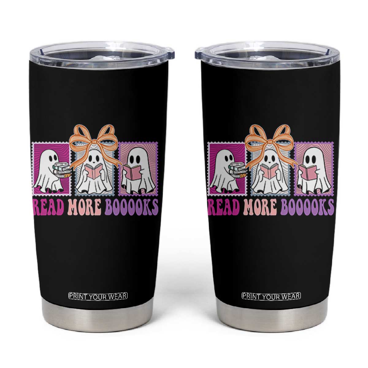 Halloween Teacher Tumbler Cup Read More Boooooks Cute Ghost Reading Books TS11 Black Print Your Wear