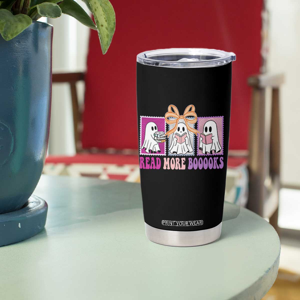 Halloween Teacher Tumbler Cup Read More Boooooks Cute Ghost Reading Books TS11 Print Your Wear