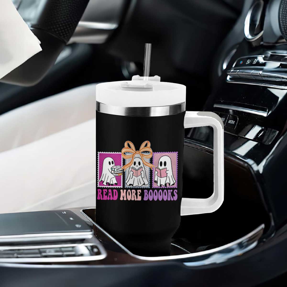 Halloween Teacher Tumbler With Handle Read More Boooooks Cute Ghost Reading Books TS11 Print Your Wear