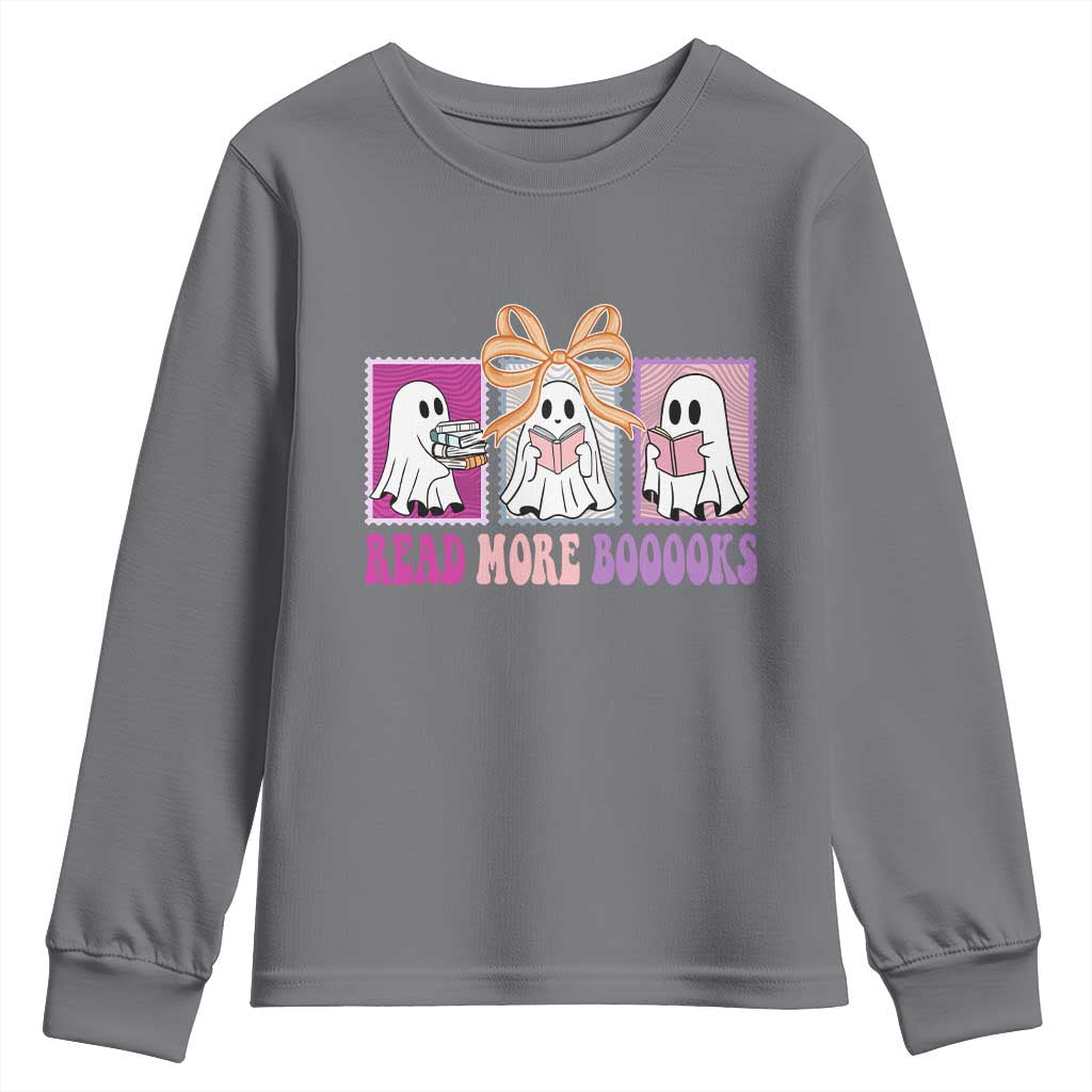 Halloween Teacher Youth Sweatshirt Read More Boooooks Cute Ghost Reading Books TS11 Charcoal Print Your Wear