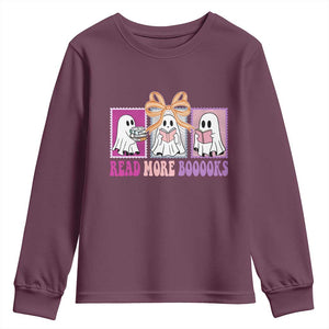 Halloween Teacher Youth Sweatshirt Read More Boooooks Cute Ghost Reading Books TS11 Maroon Print Your Wear