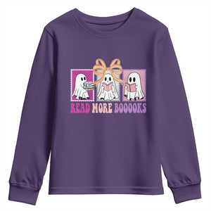 Halloween Teacher Youth Sweatshirt Read More Boooooks Cute Ghost Reading Books TS11 Purple Print Your Wear