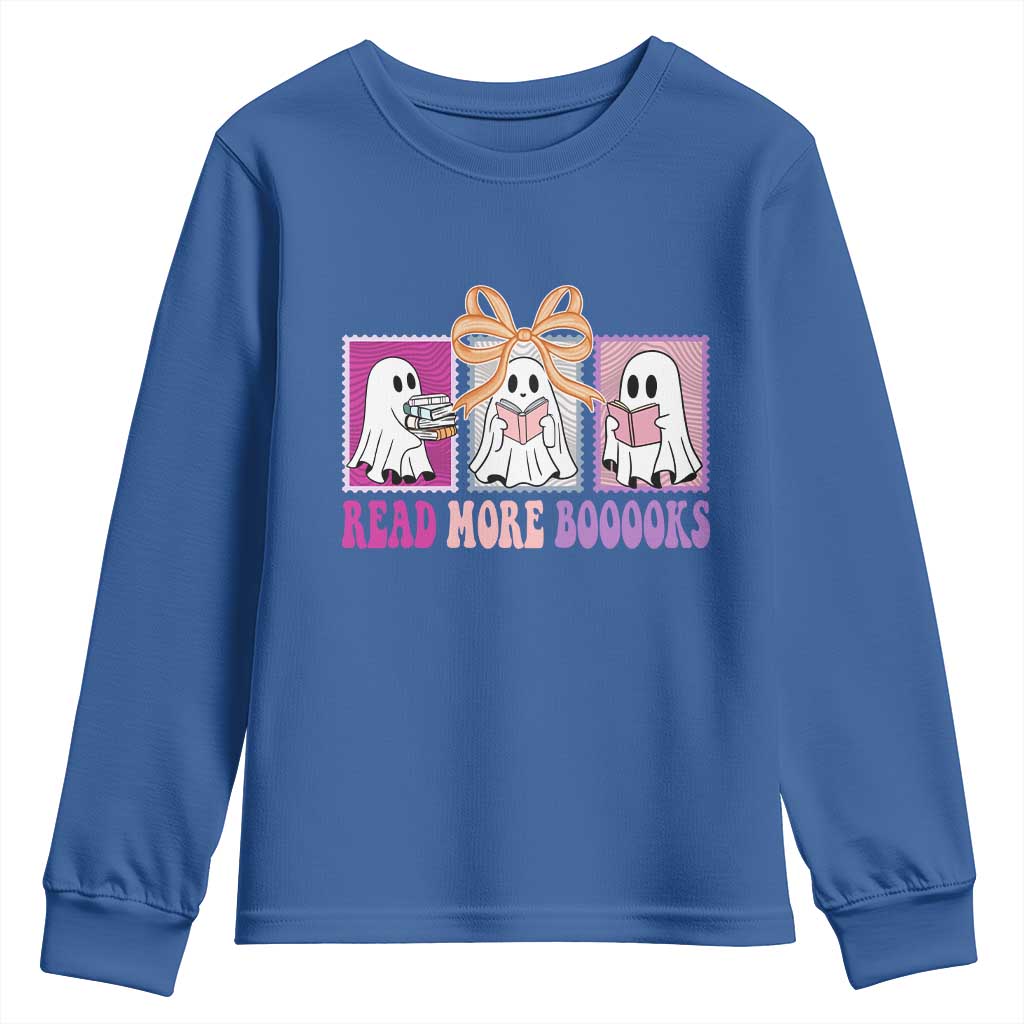 Halloween Teacher Youth Sweatshirt Read More Boooooks Cute Ghost Reading Books TS11 Royal Blue Print Your Wear