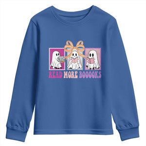 Halloween Teacher Youth Sweatshirt Read More Boooooks Cute Ghost Reading Books TS11 Royal Blue Print Your Wear