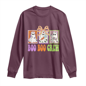 Halloween Nurse Long Sleeve Shirt Boo Boo Crew Cute Spooky Ghost TS11 Maroon Print Your Wear
