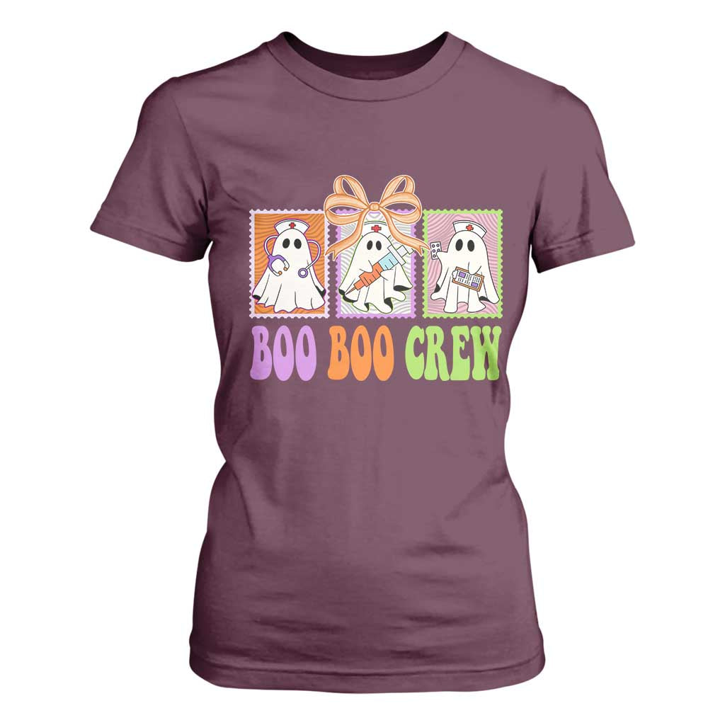Halloween Nurse T Shirt For Women Boo Boo Crew Cute Spooky Ghost TS11 Maroon Print Your Wear