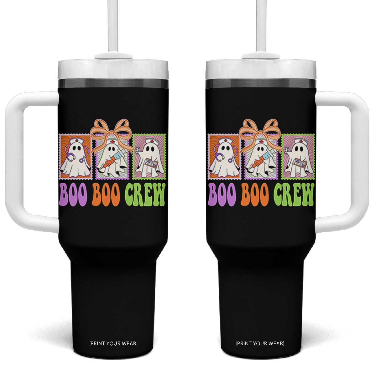 Halloween Nurse Tumbler With Handle Boo Boo Crew Cute Spooky Ghost TS11 One Size: 40 oz Black Print Your Wear