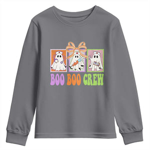 Halloween Nurse Youth Sweatshirt Boo Boo Crew Cute Spooky Ghost TS11 Charcoal Print Your Wear