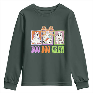 Halloween Nurse Youth Sweatshirt Boo Boo Crew Cute Spooky Ghost TS11 Dark Forest Green Print Your Wear