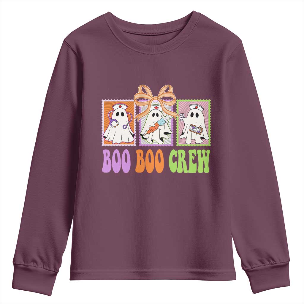 Halloween Nurse Youth Sweatshirt Boo Boo Crew Cute Spooky Ghost TS11 Maroon Print Your Wear