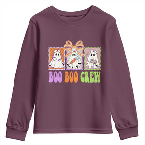 Halloween Nurse Youth Sweatshirt Boo Boo Crew Cute Spooky Ghost TS11 Maroon Print Your Wear