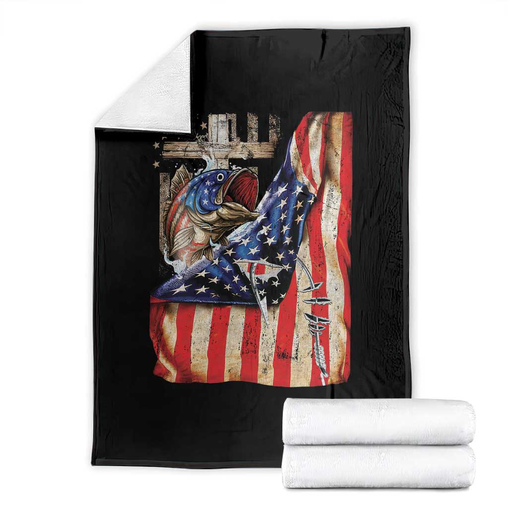 Fisherman Christian Fishing Vintage American Flag Throw Blanket TS11 Black Print Your Wear