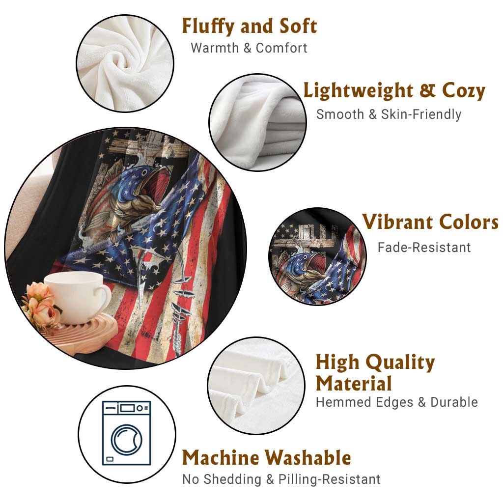 Fisherman Christian Fishing Vintage American Flag Throw Blanket TS11 Print Your Wear