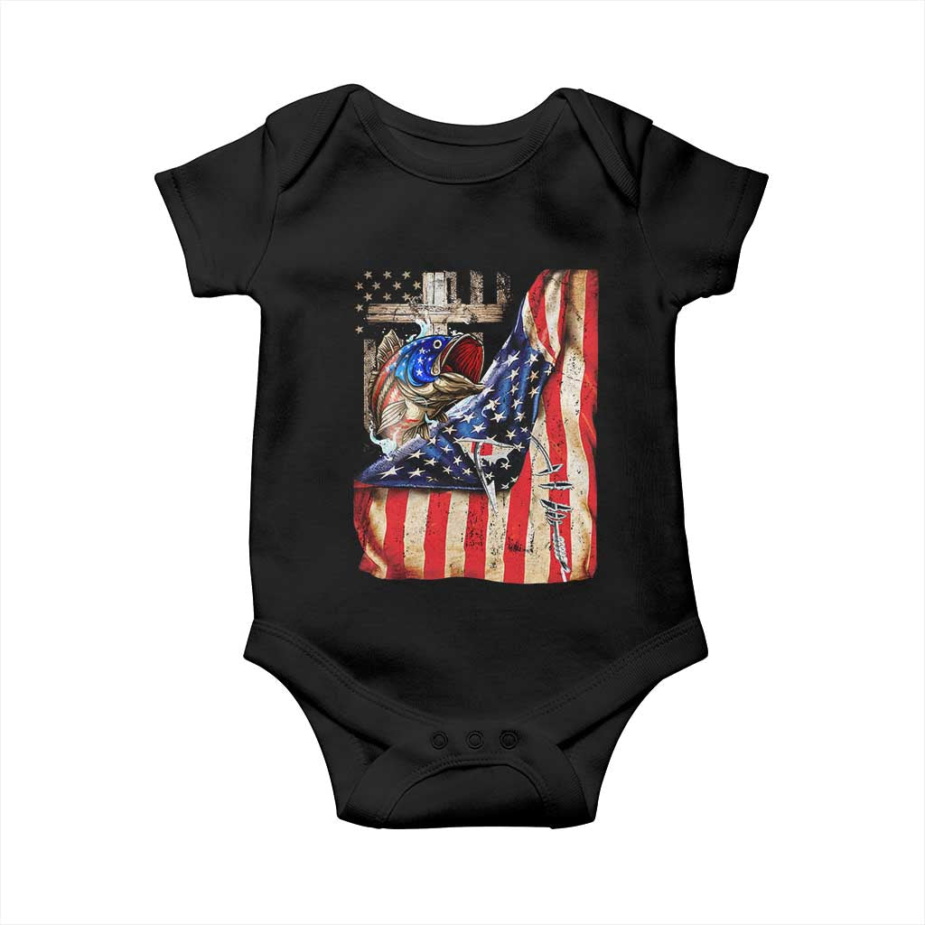 Fisherman Christian Fishing Vintage American Flag Baby Onesie TS11 Black Print Your Wear