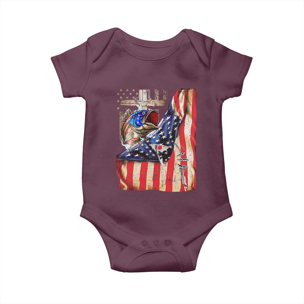 Fisherman Christian Fishing Vintage American Flag Baby Onesie TS11 Maroon Print Your Wear