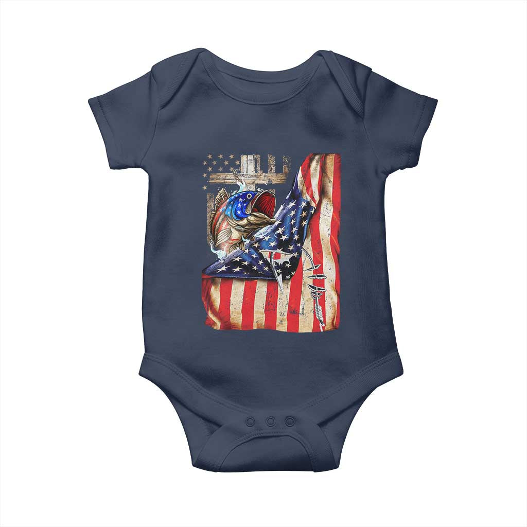 Fisherman Christian Fishing Vintage American Flag Baby Onesie TS11 Navy Print Your Wear