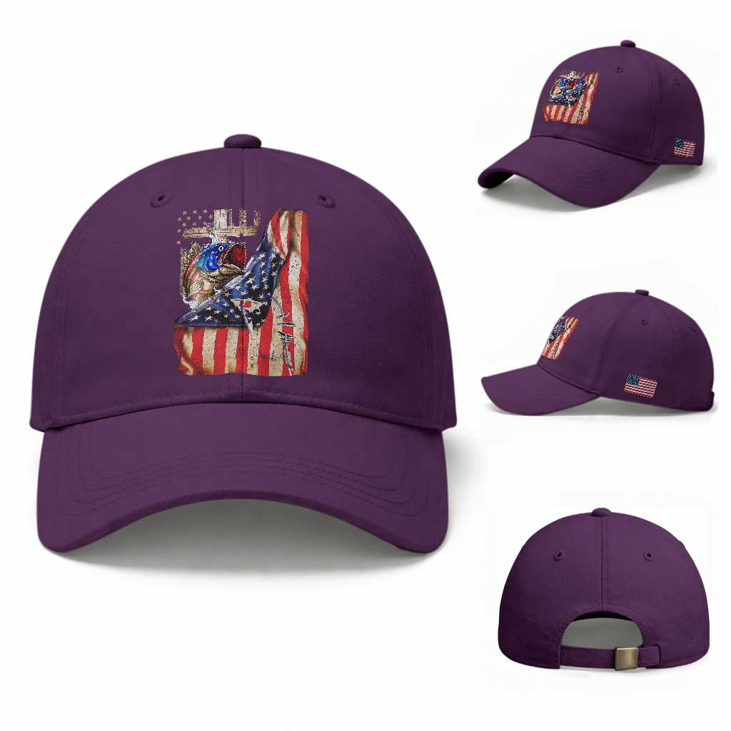 Fisherman Christian Fishing Vintage American Flag Baseball Cap TS11 Baseball Cap Universal Fit Purple Print Your Wear