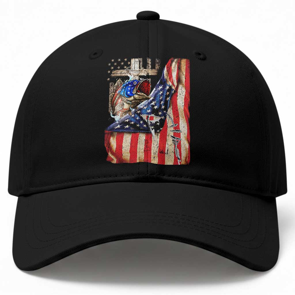 Fisherman Christian Fishing Vintage American Flag Baseball Cap TS11 Print Your Wear