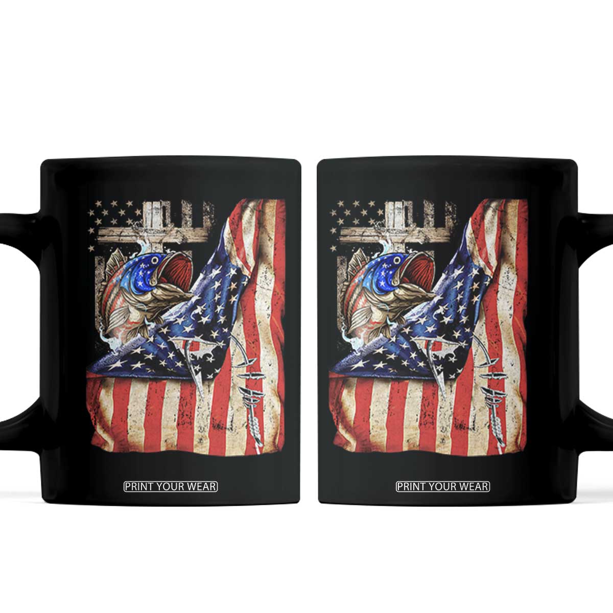 Fisherman Christian Fishing Vintage American Flag Coffee Mug TS11 Black Print Your Wear