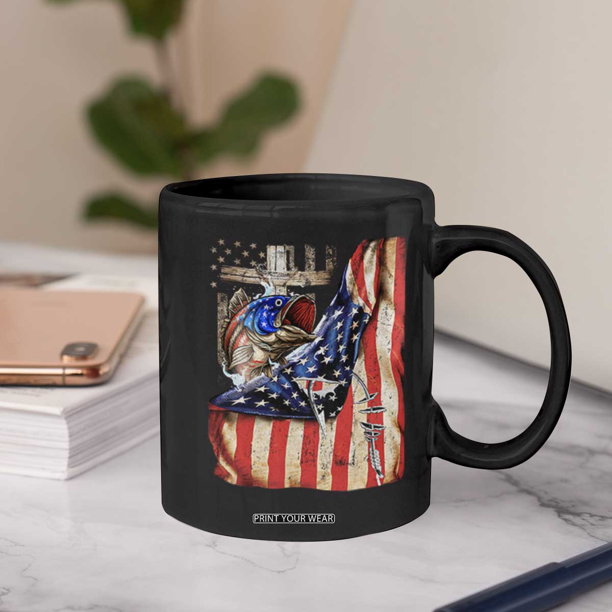 Fisherman Christian Fishing Vintage American Flag Coffee Mug TS11 Print Your Wear