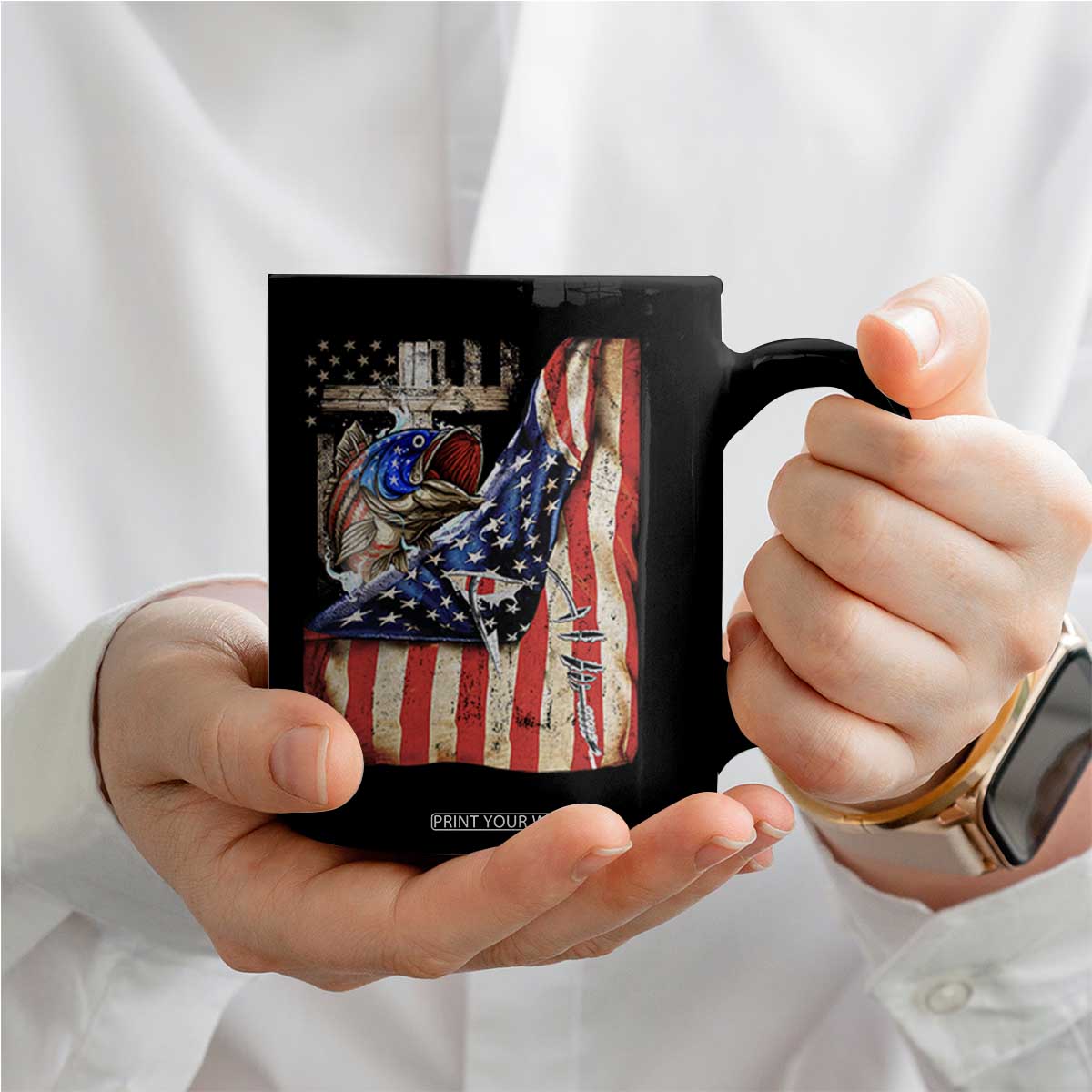 Fisherman Christian Fishing Vintage American Flag Coffee Mug TS11 Print Your Wear