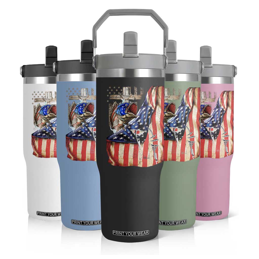 Fisherman Christian Fishing Vintage American Flag Flip Straw Tumbler TS11 Print Your Wear