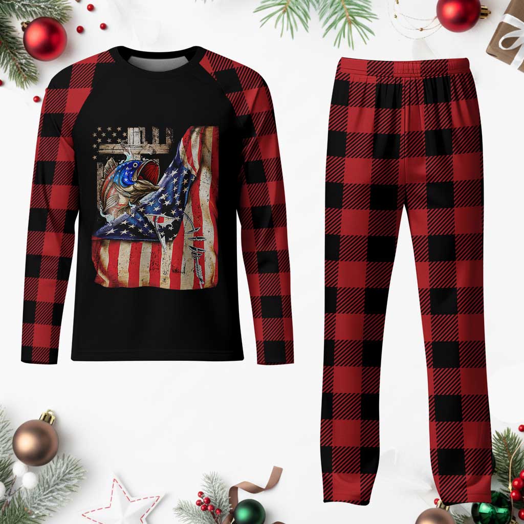 Fisherman Christian Fishing Vintage American Flag Plaid Pajama Set TS11 Buffalo Plaid Print Your Wear