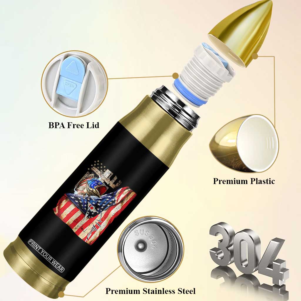 Fisherman Christian Fishing Vintage American Flag Bullet Tumbler TS11 Print Your Wear