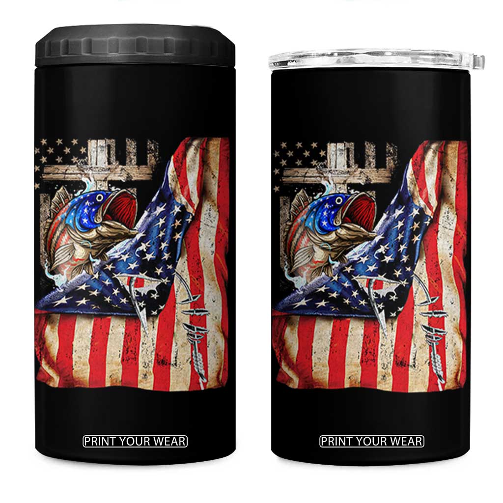 Fisherman Christian Fishing Vintage American Flag 4 in 1 Can Cooler Tumbler TS11 One Size: 16 oz Black Print Your Wear