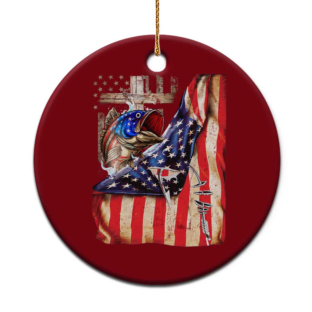 Fisherman Christian Fishing Vintage American Flag Ceramic Ornament TS11 1pc Red Print Your Wear