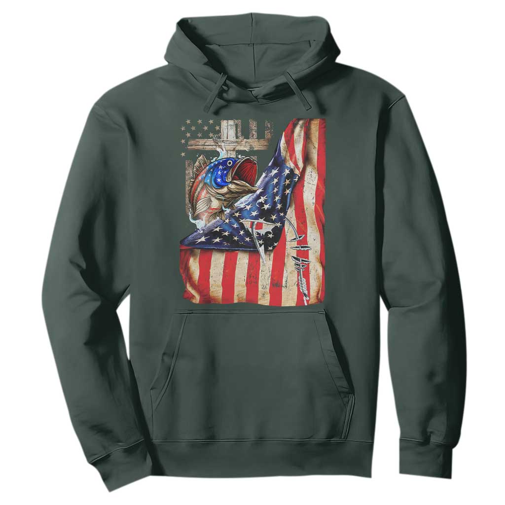 Fisherman Christian Fishing Vintage American Flag Hoodie TS11 Dark Forest Green Print Your Wear