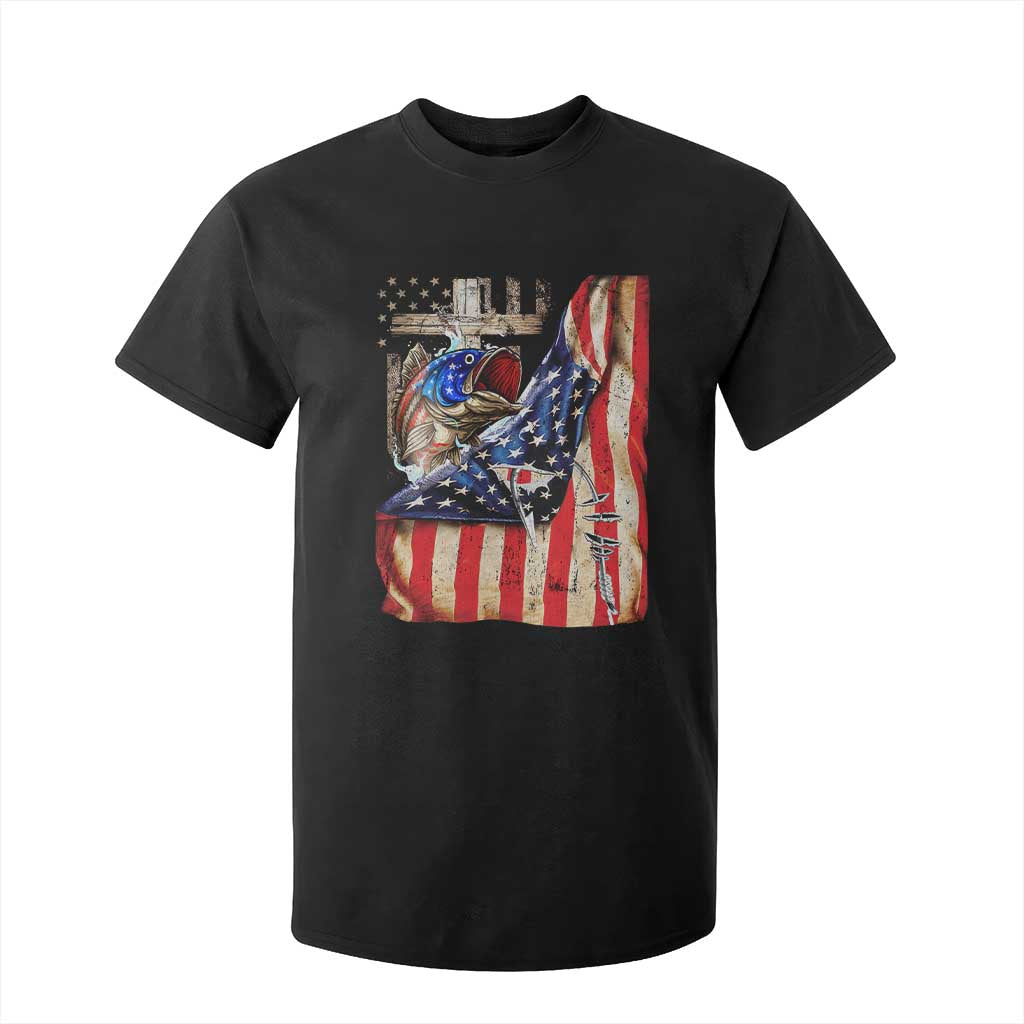 Fisherman Christian Fishing Vintage American Flag T Shirt For Kid TS11 Black Print Your Wear