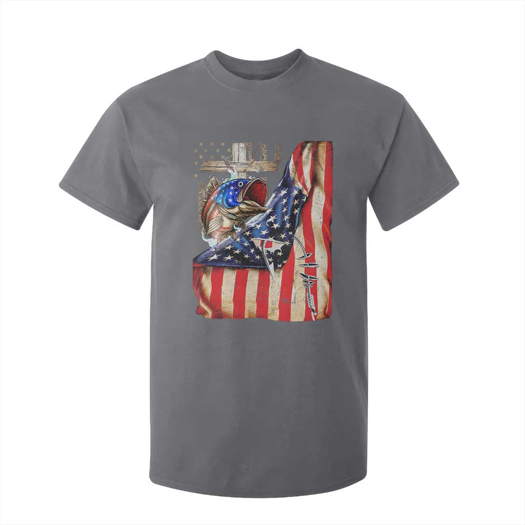 Fisherman Christian Fishing Vintage American Flag T Shirt For Kid TS11 Charcoal Print Your Wear