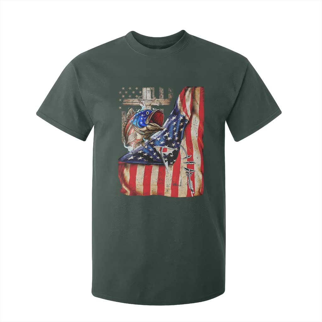 Fisherman Christian Fishing Vintage American Flag T Shirt For Kid TS11 Dark Forest Green Print Your Wear