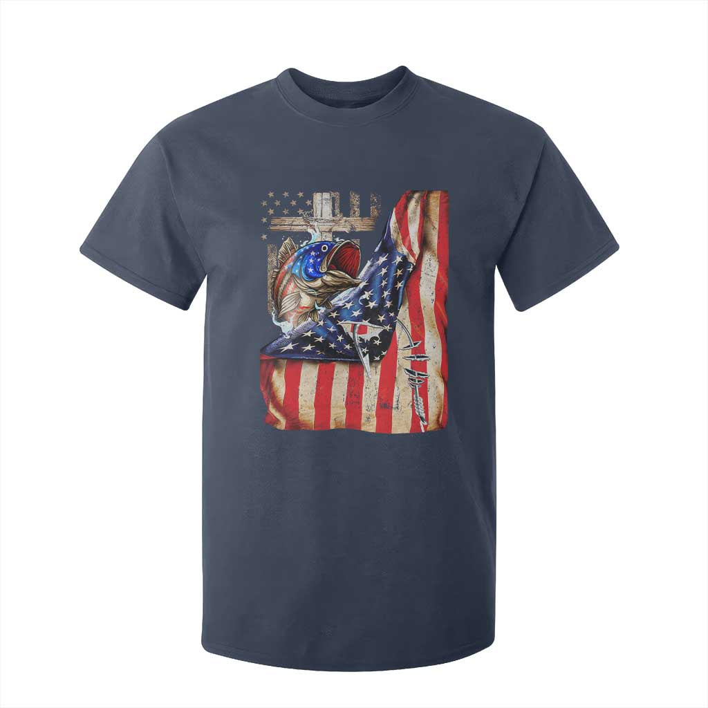 Fisherman Christian Fishing Vintage American Flag T Shirt For Kid TS11 Navy Print Your Wear