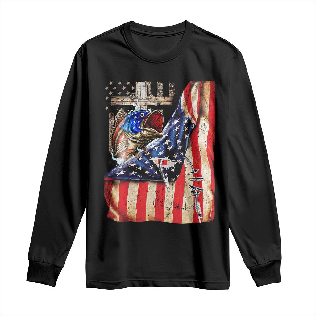 Fisherman Christian Fishing Vintage American Flag Long Sleeve Shirt TS11 Black Print Your Wear