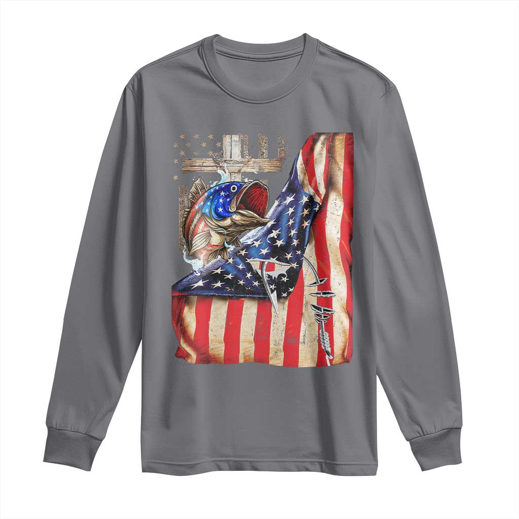 Fisherman Christian Fishing Vintage American Flag Long Sleeve Shirt TS11 Charcoal Print Your Wear
