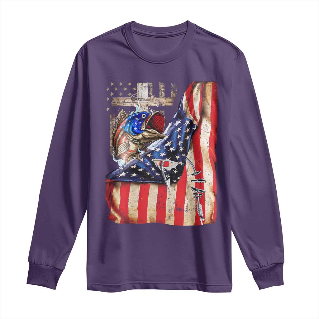 Fisherman Christian Fishing Vintage American Flag Long Sleeve Shirt TS11 Purple Print Your Wear