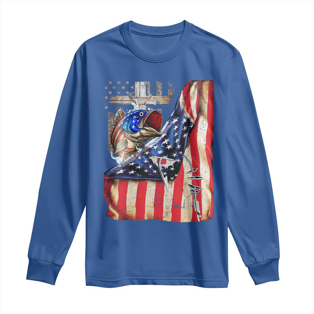 Fisherman Christian Fishing Vintage American Flag Long Sleeve Shirt TS11 Royal Blue Print Your Wear