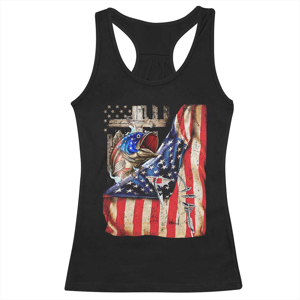 Fisherman Christian Fishing Vintage American Flag Racerback Tank Top TS11 Black Print Your Wear
