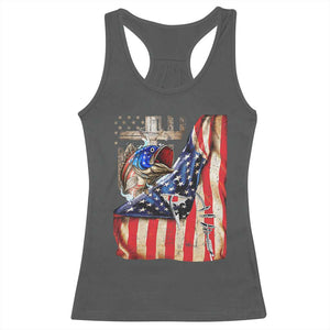 Fisherman Christian Fishing Vintage American Flag Racerback Tank Top TS11 Dark Heather Print Your Wear