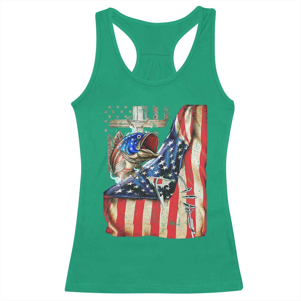 Fisherman Christian Fishing Vintage American Flag Racerback Tank Top TS11 Irish Green Print Your Wear
