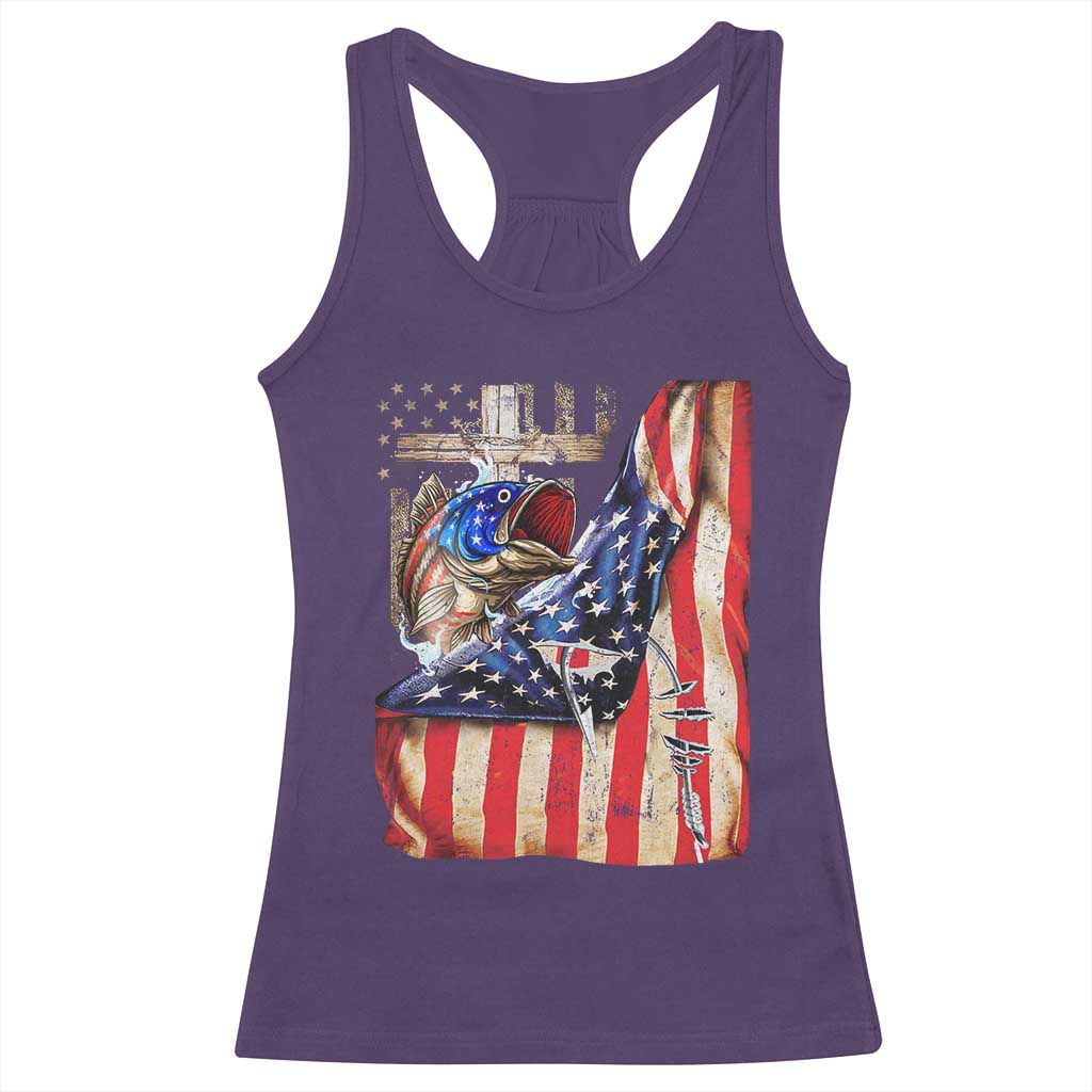Fisherman Christian Fishing Vintage American Flag Racerback Tank Top TS11 Purple Print Your Wear
