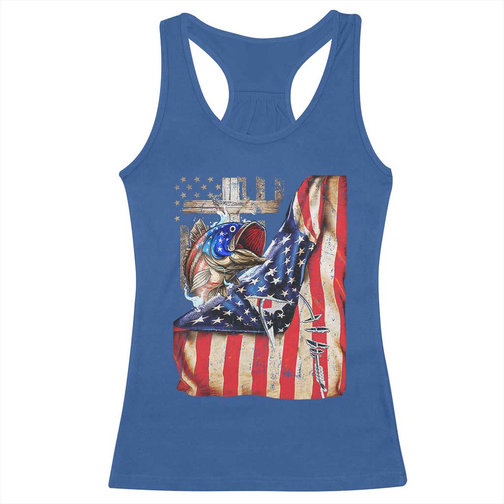 Fisherman Christian Fishing Vintage American Flag Racerback Tank Top TS11 Royal Blue Print Your Wear