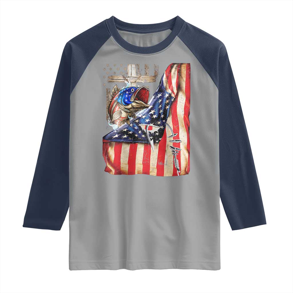 Fisherman Christian Fishing Vintage American Flag Raglan Shirt TS11 Sport Gray Navy Print Your Wear