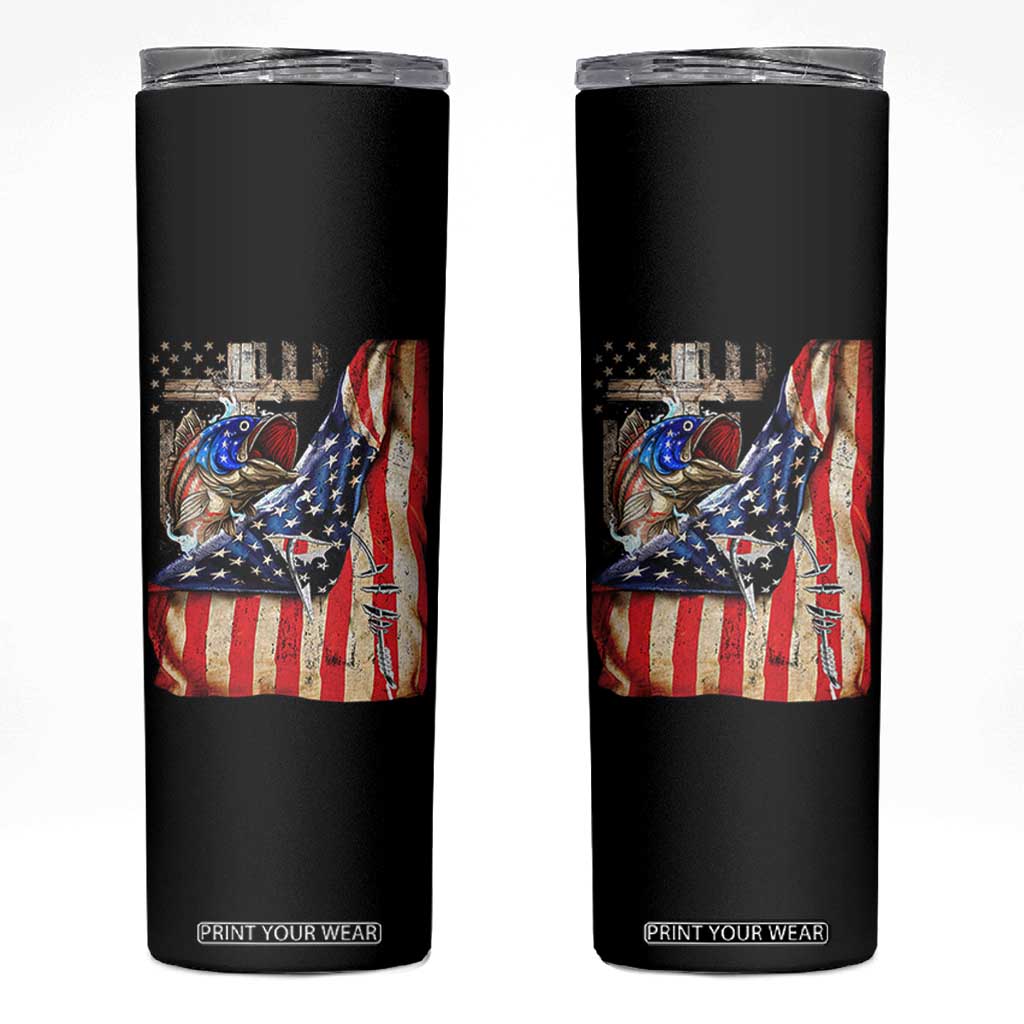 Fisherman Christian Fishing Vintage American Flag Skinny Tumbler TS11 Black Print Your Wear