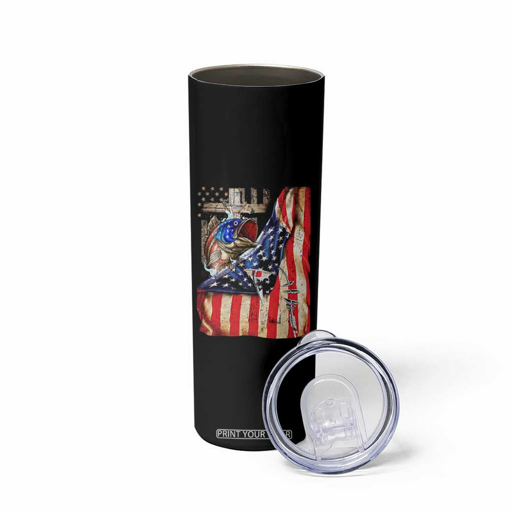 Fisherman Christian Fishing Vintage American Flag Skinny Tumbler TS11 Print Your Wear